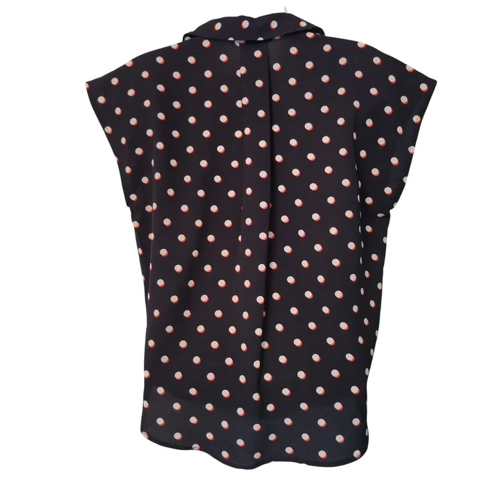 Tommy Hilfiger‎ S Polka Dot Sleeveless Blouse V Neck Camp Shirt